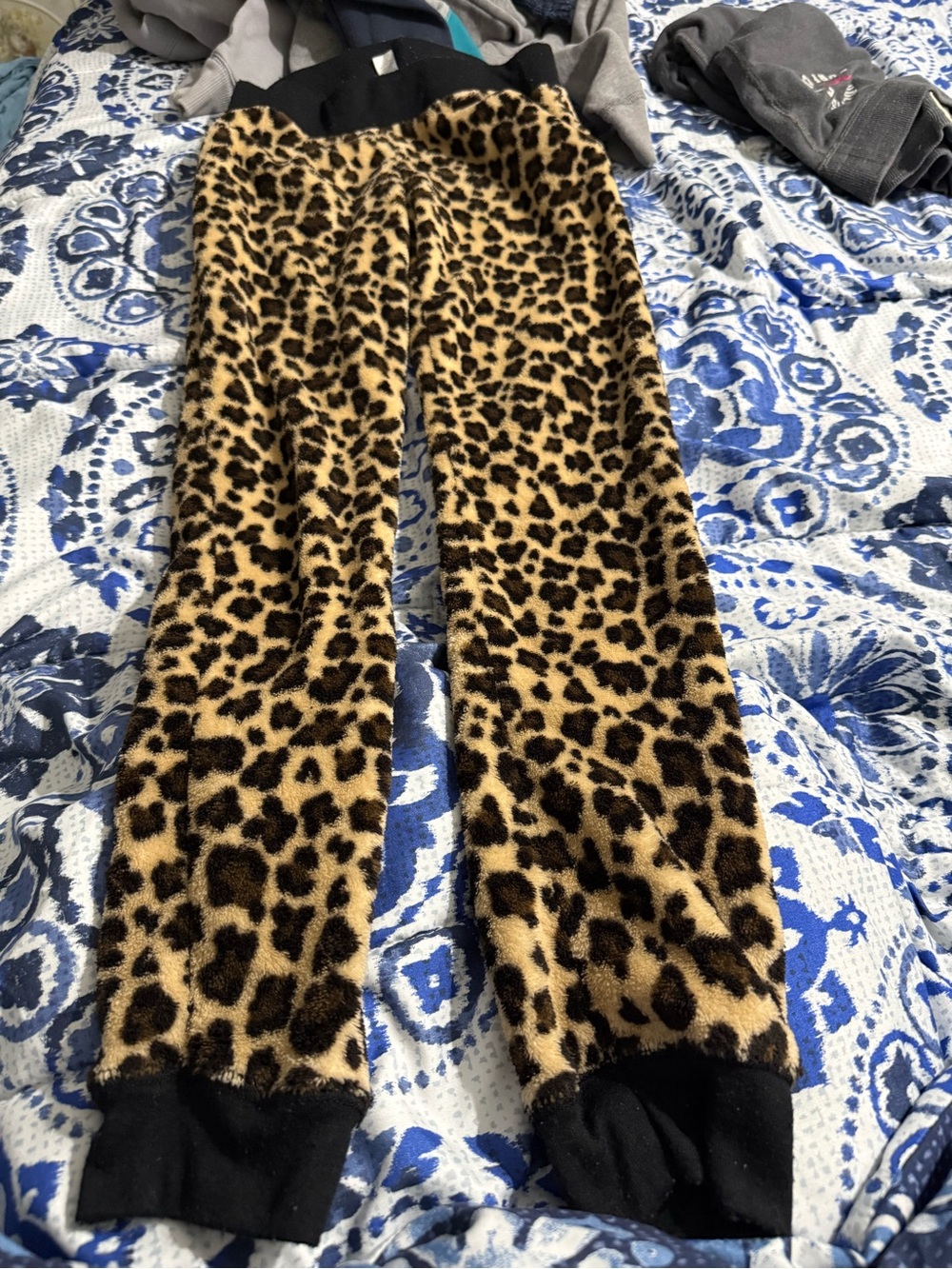 Leopard Print Fleece Joggers - Brown/Black